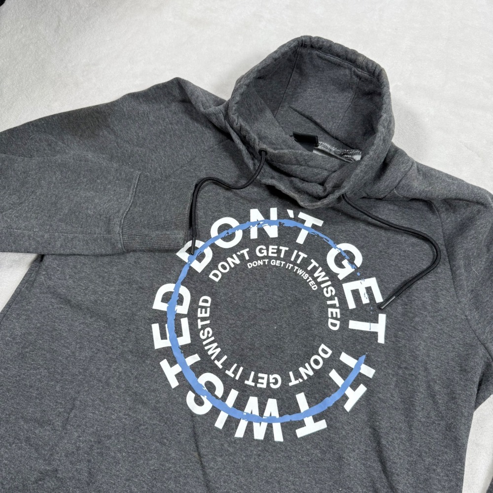 H&M Divided Mens Dont Get‎ It Twisted Graphic Hoodie Gray Funnel Neck Medium